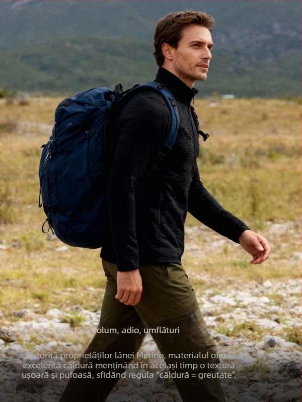 Jachetă fleece cu lână Merino, stil cardigan, fără glugă, pentru activități în aer liber, căldură, uscare rapidă, amestec sintetic