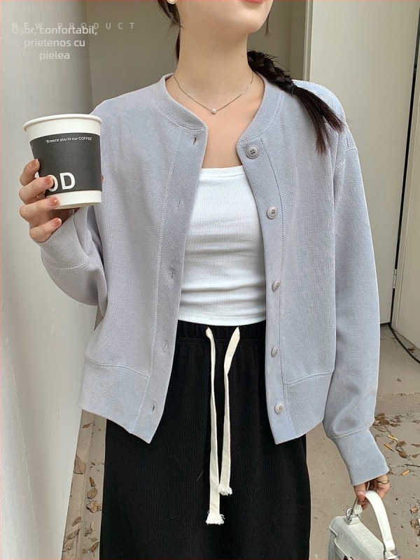 Cardigan pentru femei în stil Japanese-Korean Leisure, croială lejeră, mâneci lungi, guler rotund, material viscose