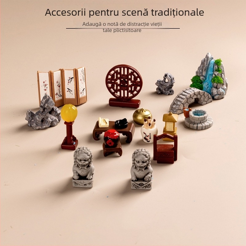 Mini peisaj de birou — scenă în stil antic, obiect decorativ din rășină și plastic