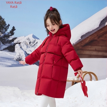 Jachetă de iarnă pentru copii, cu puf de rață alb, lungime medie, gros, închidere cu fermoar, glugă fixă