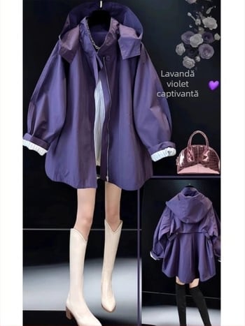 Geacă de damă cu glugă, material poliester, grosime medie, croială lejeră, închidere cu fermoar, stil casual/workwear pentru primăvara 2025
