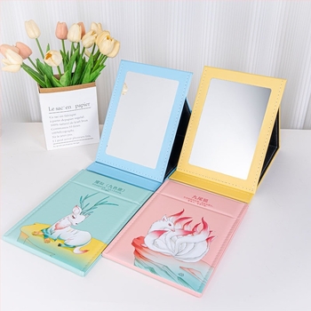 Oglindă pliabilă pentru machiaj, Beauty Square, cadru PU/PS/PVC, oglindă, pentru living sau dormitor