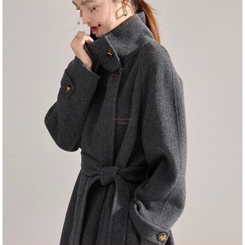 Palton damă Chenille cu guler înalt, mâneci lungi, lungime scurtă, conținut Spandex, stil japonez-coreean lejer