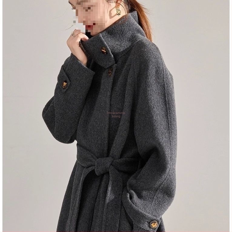 Palton damă Chenille cu guler înalt, mâneci lungi, lungime scurtă, conținut Spandex, stil japonez-coreean lejer