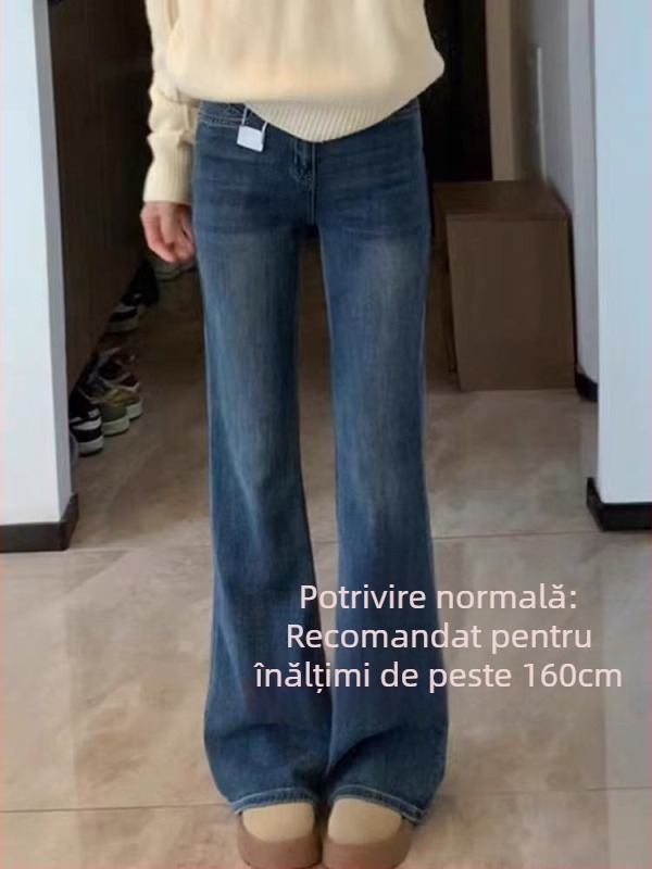 Jeansi pentru femei cu croială dreaptă ușor evazată, talie înaltă, denim din bumbac stretch, croială bootcut