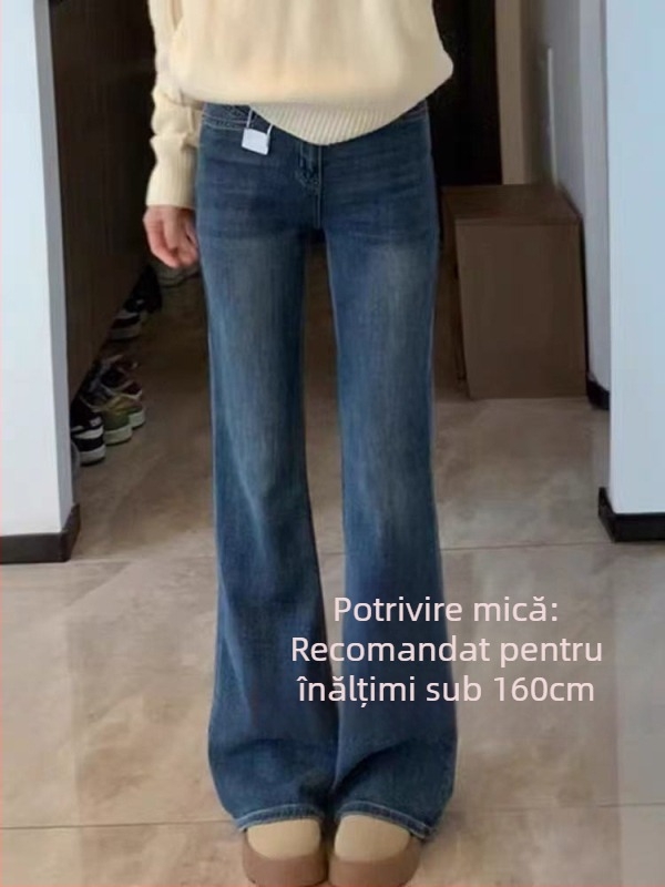 Jeansi pentru femei cu croială dreaptă ușor evazată, talie înaltă, denim din bumbac stretch, croială bootcut