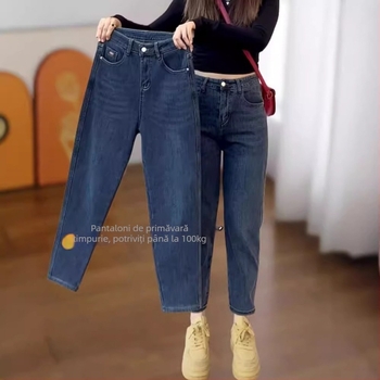 Fan Yale blugi denim talie înaltă, croială dreaptă, fără călcare, toamnă 2024