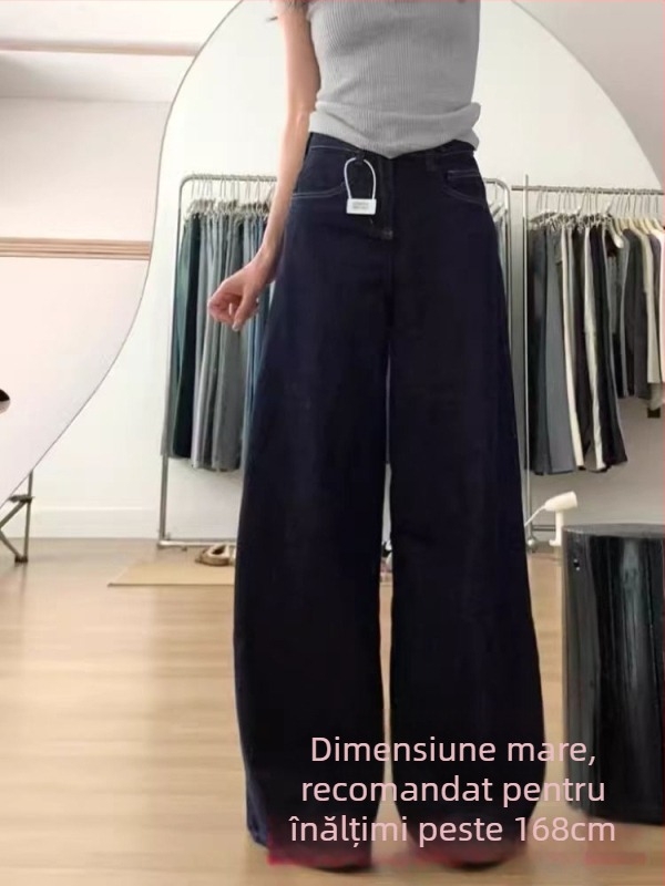 Jeans din denim pentru femei, siluetă în formă de pară, talie înaltă, croială largă, micro-elastic, țesătură groasă — Toamnă 2024