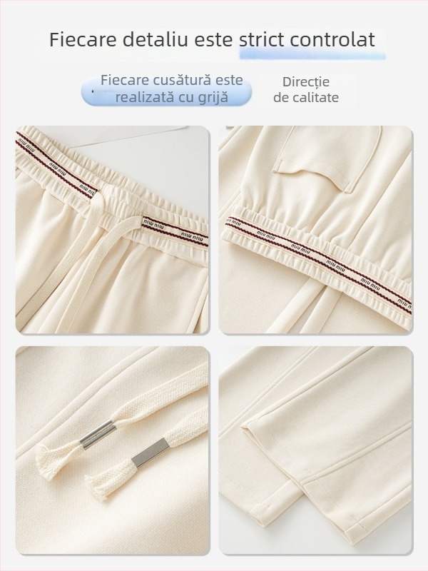 Pantaloni casual femei, primăvară, talie înaltă, croială largă, drapat, talie elastică cu șnur