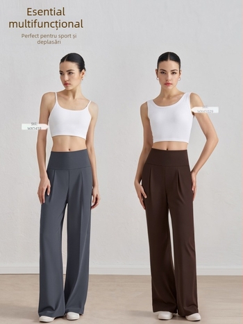 Pantaloni casual pentru femei, talie înaltă, croială dreaptă, material nailon-spandex subțire, pentru vară