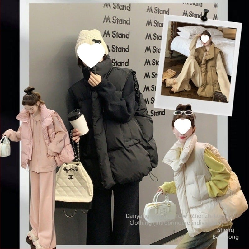 Vesta damă cu guler înalt și fermoar, croială lejeră, umplutură din puf-pamuk, țesătură poliester