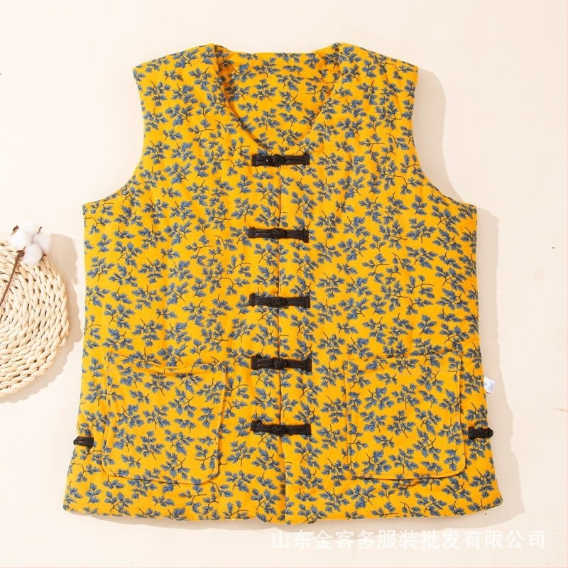 Vesta de femei din bumbac cu Lycra, umplere din bumbac, țesătură principală din bumbac, decolteu în V, model carouri