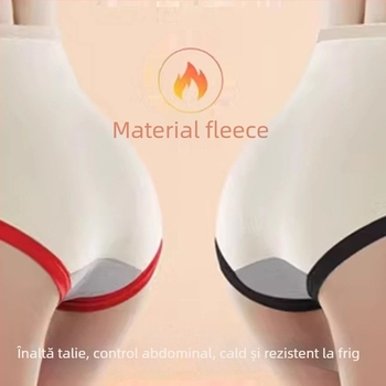 Chiloți femei cu talie înaltă, căptuți cu fleece, control abdominal, tricotat, model floral