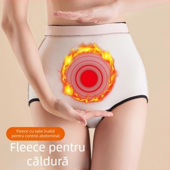 Chiloți femei cu talie înaltă, căptuți cu fleece, control abdominal, tricotat, model floral