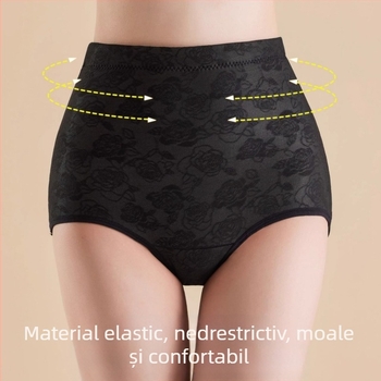 Chiloți femei cu talie înaltă, căptuți cu fleece, control abdominal, tricotat, model floral