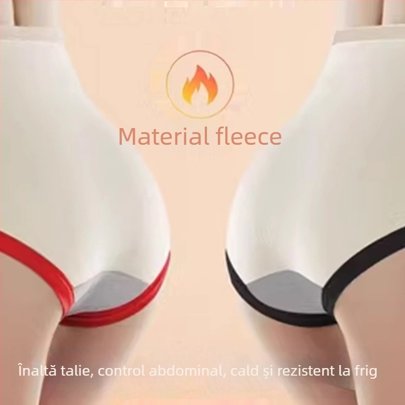 Chiloți femei cu talie înaltă, căptuți cu fleece, control abdominal, tricotat, model floral