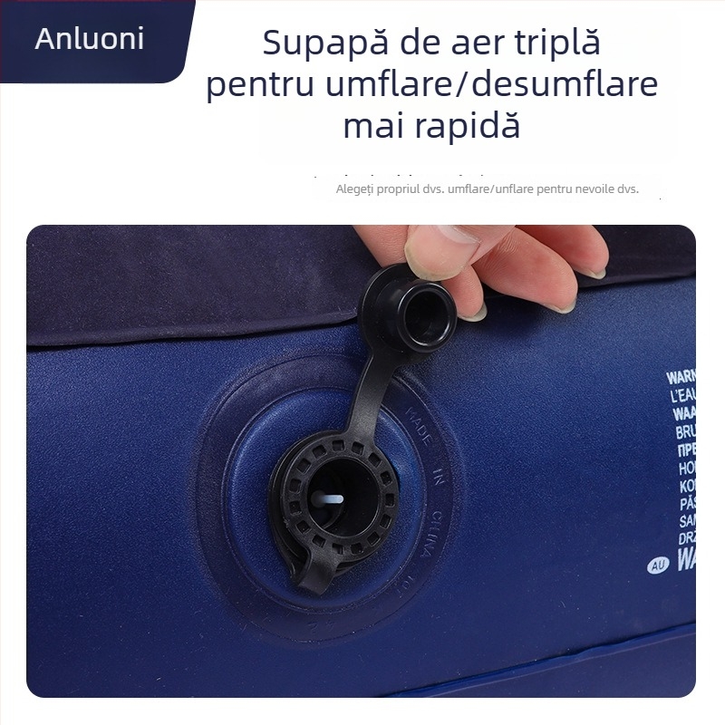 Pat de aer cu suprafață catifelată, saltea pneumatică dublă pliabilă pentru 3-4 persoane, dimensiuni 203×183 cm, greutate 3 kg, sarcină maximă 300 kg
