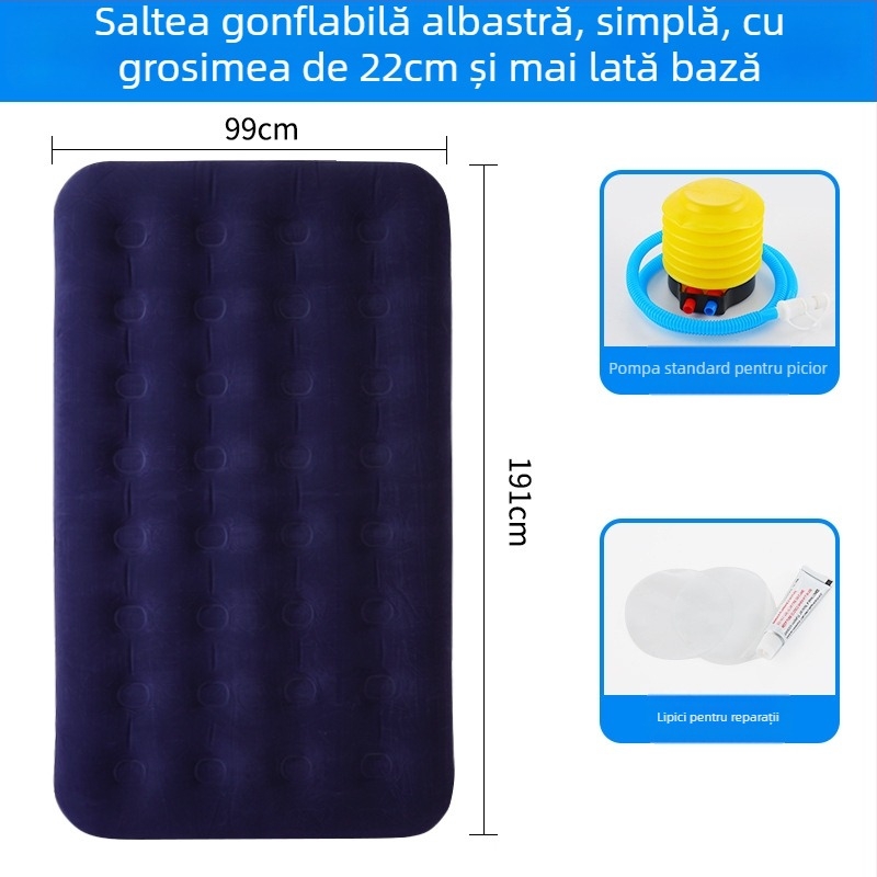 Pat de aer cu suprafață catifelată, saltea pneumatică dublă pliabilă pentru 3-4 persoane, dimensiuni 203×183 cm, greutate 3 kg, sarcină maximă 300 kg