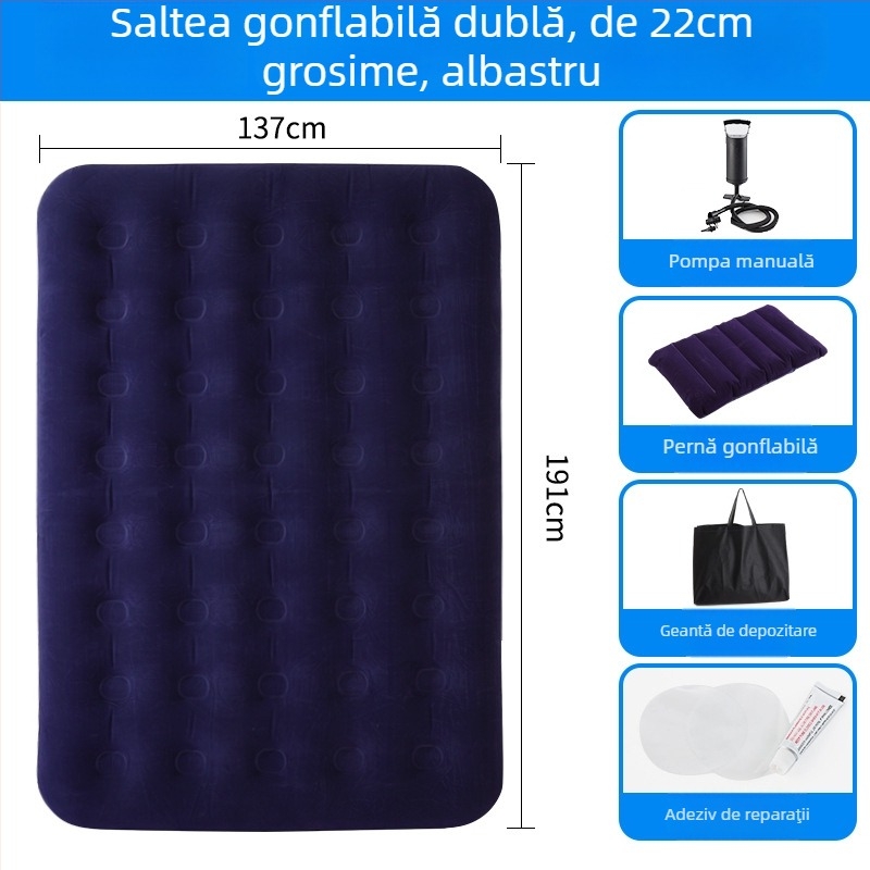 Saltea gonflabilă Aloni, greutate 3 kg, încărcare maximă 300 kg, suprafață velur