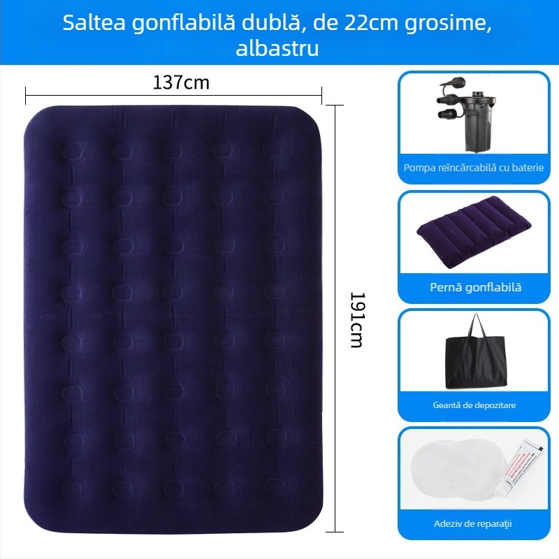 Saltea gonflabilă Aloni, greutate 3 kg, încărcare maximă 300 kg, suprafață velur