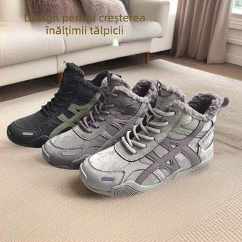 Pantofi de iarnă pentru femei, cu înălțime peste gleznă, căptușeală velur, exterior din piele sintetică, interior din bumbac, talpă din cauciuc