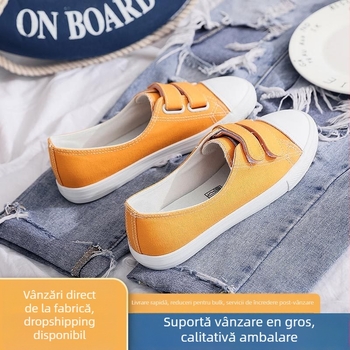 Pantofi de pânză cu Velcro, talpă din cauciuc vulcanizat, pentru femei