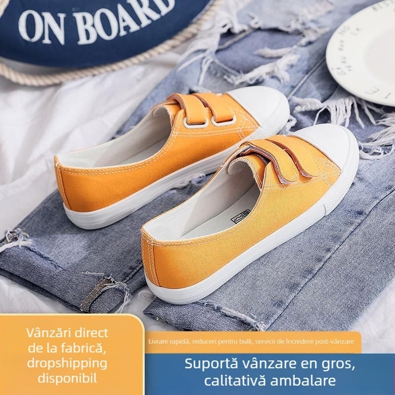 Pantofi de pânză cu Velcro, talpă din cauciuc vulcanizat, pentru femei