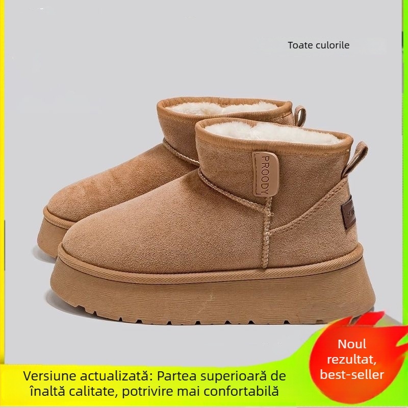 Cizme de zăpadă pentru femei cu căptușeală din blană, partea superioară elastică, talpă din cauciuc, înălțime medie, colecția de iarnă 2025