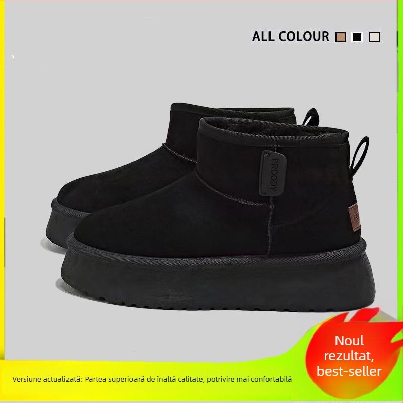Cizme de zăpadă pentru femei cu căptușeală din blană, partea superioară elastică, talpă din cauciuc, înălțime medie, colecția de iarnă 2025
