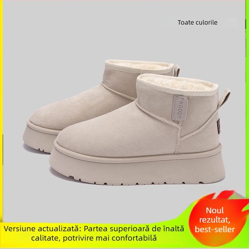 Cizme de zăpadă pentru femei cu căptușeală din blană, partea superioară elastică, talpă din cauciuc, înălțime medie, colecția de iarnă 2025