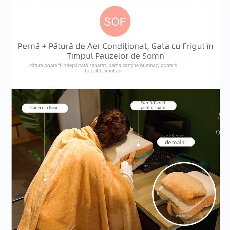 Perna dublu folosință din catifea coral pentru încălzirea mâinilor — la birou, odihnă și în timpul călătoriilor cu mașina