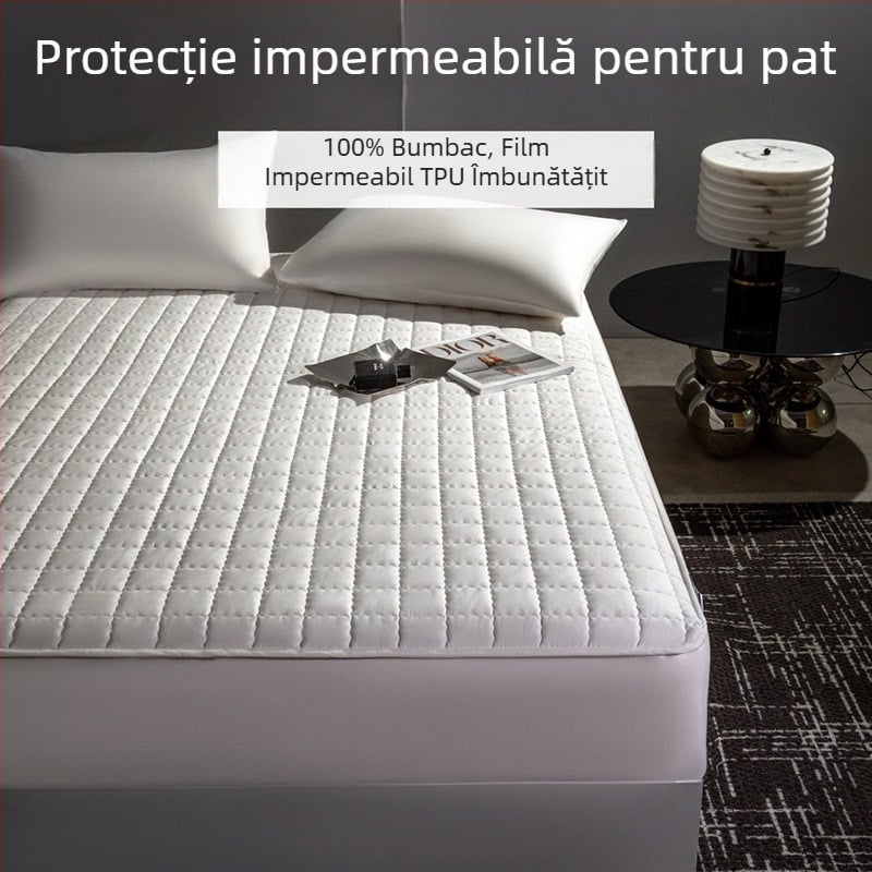 Protecție pentru saltea capitonată, într-o singură piesă, 100% bumbac, impermeabilă, antipraf, acoperire totală, anti-alunecare