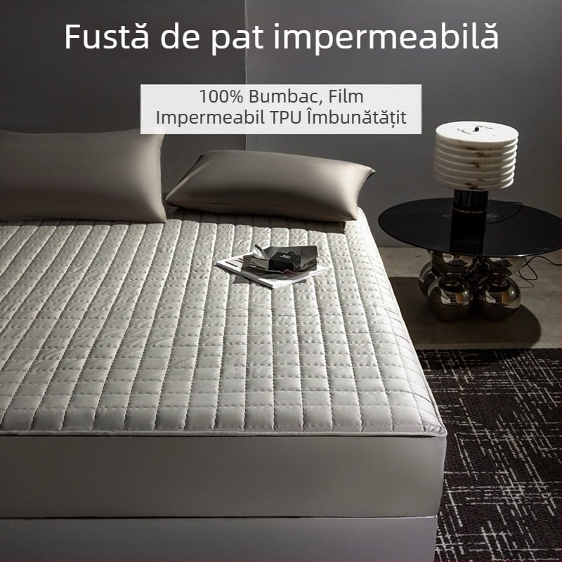 Protecție pentru saltea capitonată, într-o singură piesă, 100% bumbac, impermeabilă, antipraf, acoperire totală, anti-alunecare