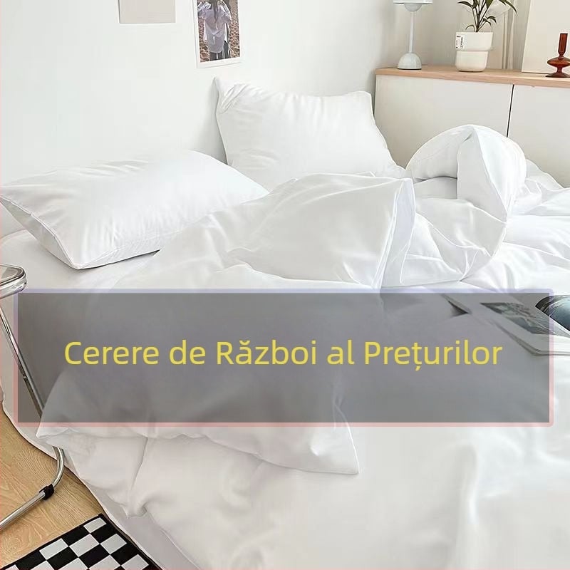 Set de lenjerie hotelieră albă, husă de pilotă din bumbac