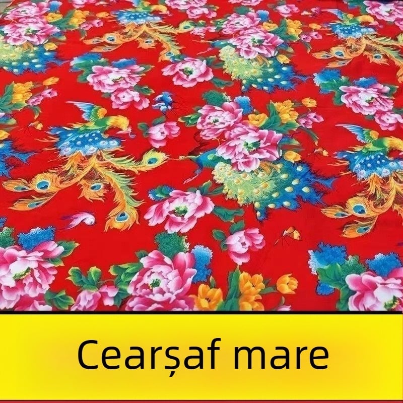 Set de lenjerie de pat din trei piese, roz, cu motiv de bujor, în stil retro nord-estic pentru cămine studențești