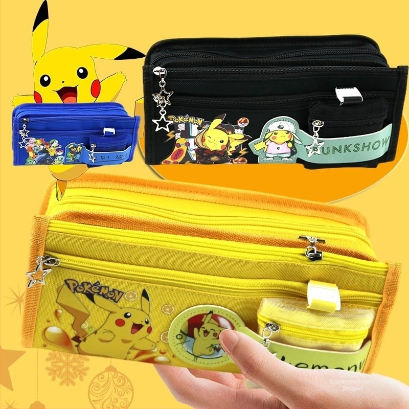 Penar Pikachu cu capacitate mare – trusă pentru rechizite, din pânză, brand Anime, stil coreean