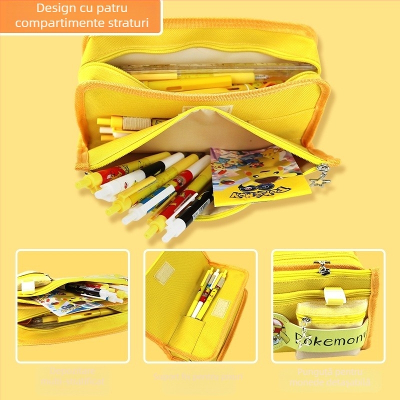 Penar Pikachu cu capacitate mare – trusă pentru rechizite, din pânză, brand Anime, stil coreean