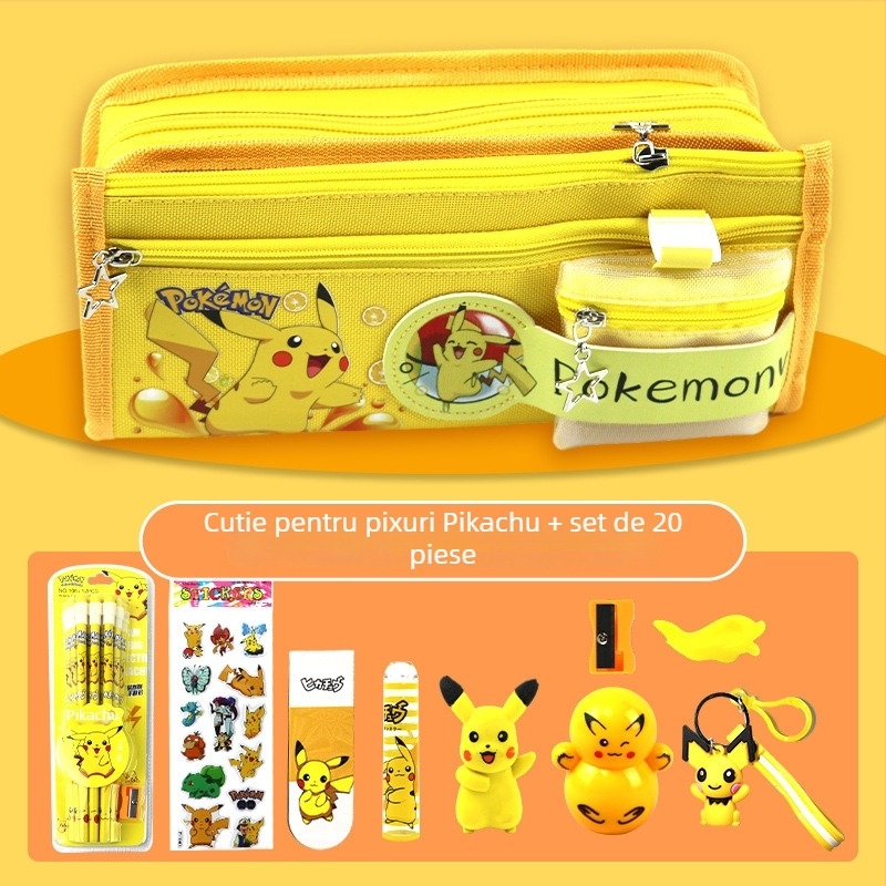Penar Pikachu cu capacitate mare – trusă pentru rechizite, din pânză, brand Anime, stil coreean