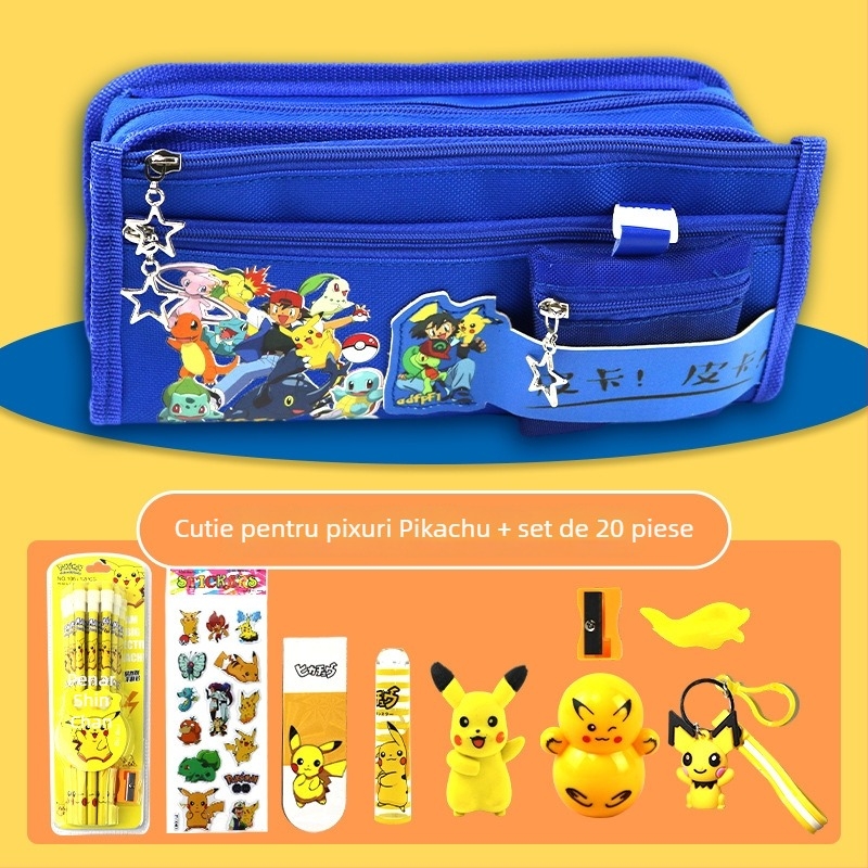 Penar Pikachu cu capacitate mare – trusă pentru rechizite, din pânză, brand Anime, stil coreean