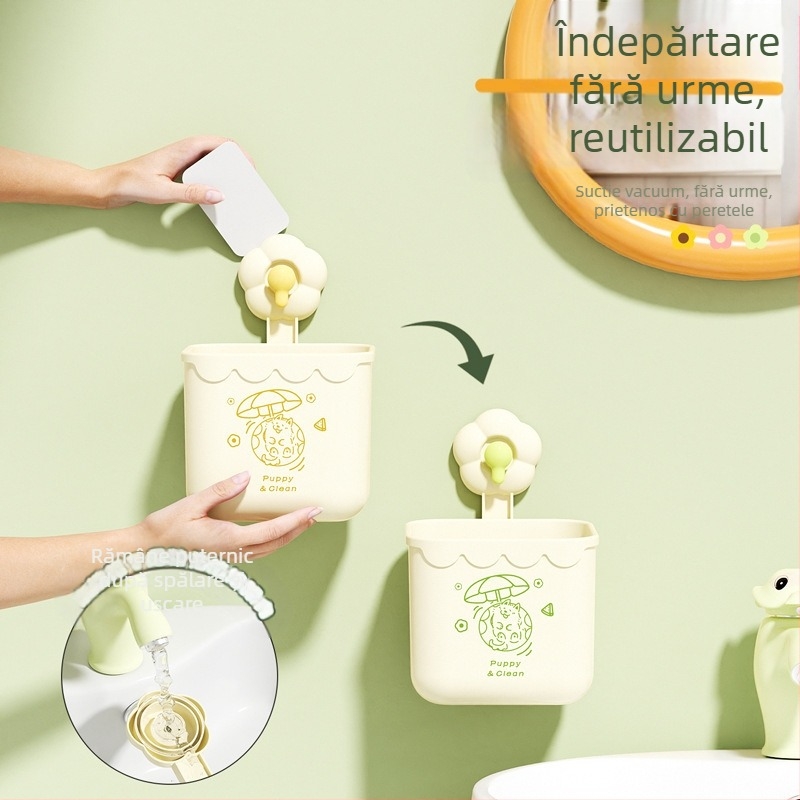 Cutie de depozitare montată pe perete cu ventuză în formă de floare pentru prosoapele de față, plastic PP, model 6, culoare solidă.