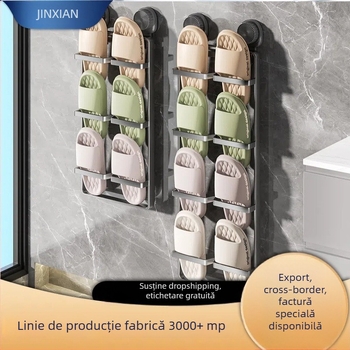 Raft pentru papuci de baie, montaj pe perete fără găuri, din oțel inoxidabil, 1 nivel, portabil