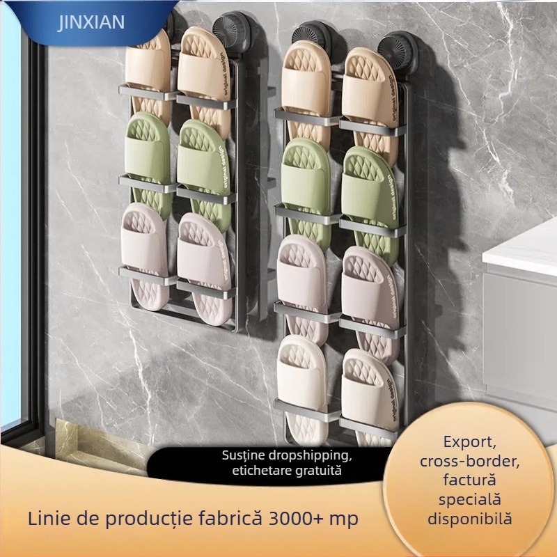 Raft pentru papuci de baie, montaj pe perete fără găuri, din oțel inoxidabil, 1 nivel, portabil