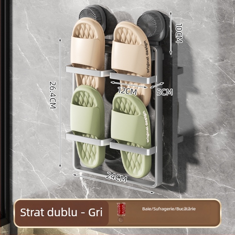 Raft pentru papuci de baie, montaj pe perete fără găuri, din oțel inoxidabil, 1 nivel, portabil