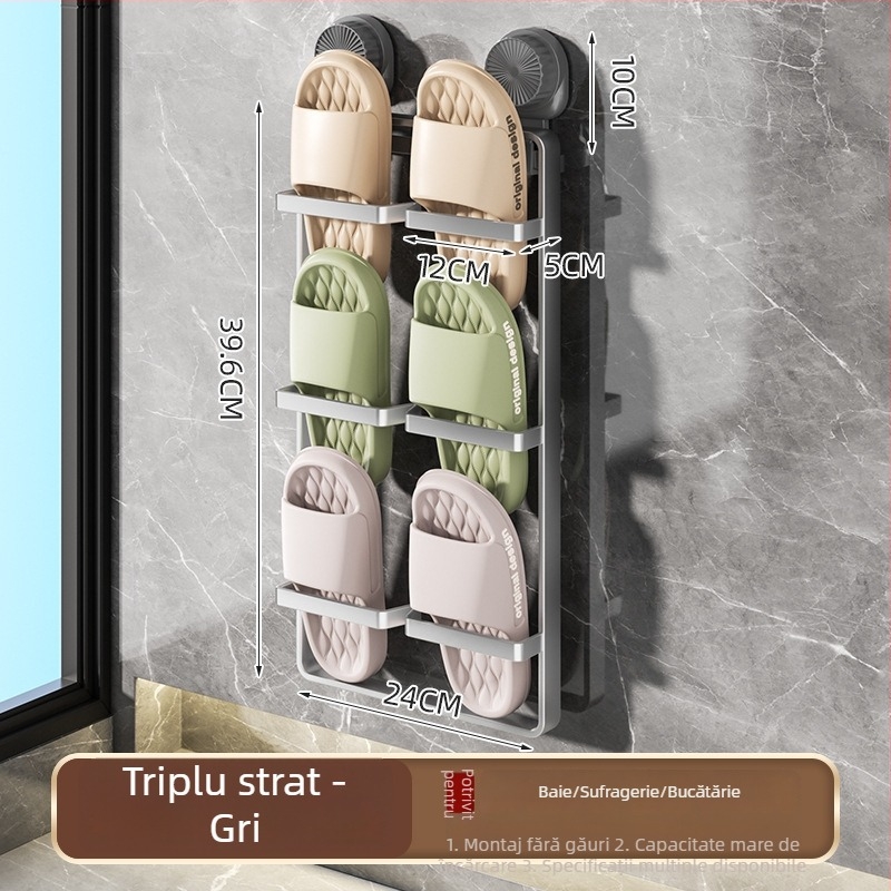 Raft pentru papuci de baie, montaj pe perete fără găuri, din oțel inoxidabil, 1 nivel, portabil