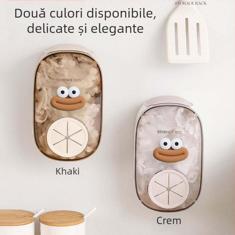 Cutie de depozitare din plastic, montată pe perete, pentru folie de bucătărie — fără găuri, model desen animat
