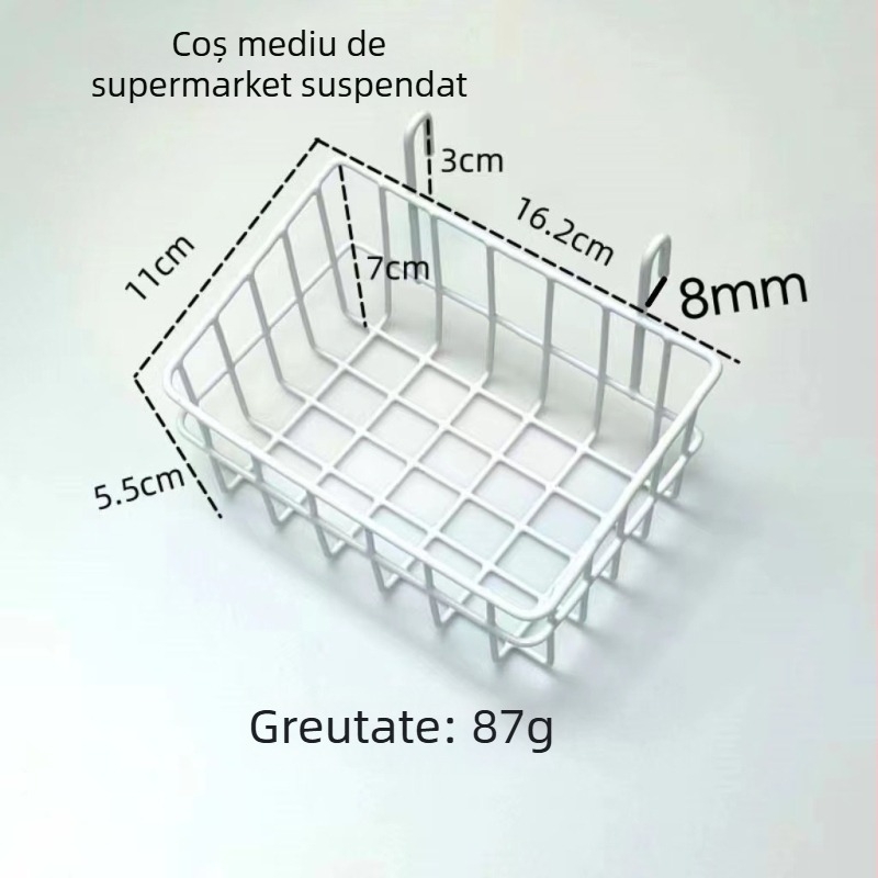 Coș suspendat din fier forjat cu plasă pentru rafturi și depozitare