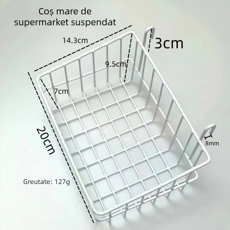 Coș suspendat din fier forjat cu plasă pentru rafturi și depozitare