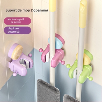 Suport mop cu ventuză, montaj pe perete fără găuri, din plastic, 105 g, design modern minimalist