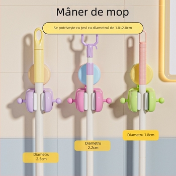 Suport mop cu ventuză, montaj pe perete fără găuri, din plastic, 105 g, design modern minimalist
