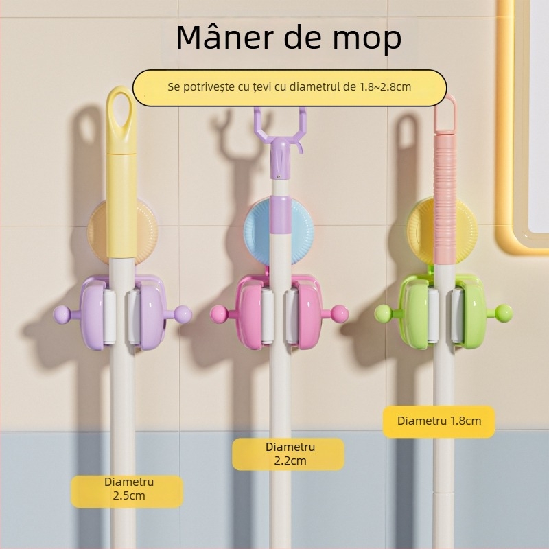 Suport mop cu ventuză, montaj pe perete fără găuri, din plastic, 105 g, design modern minimalist